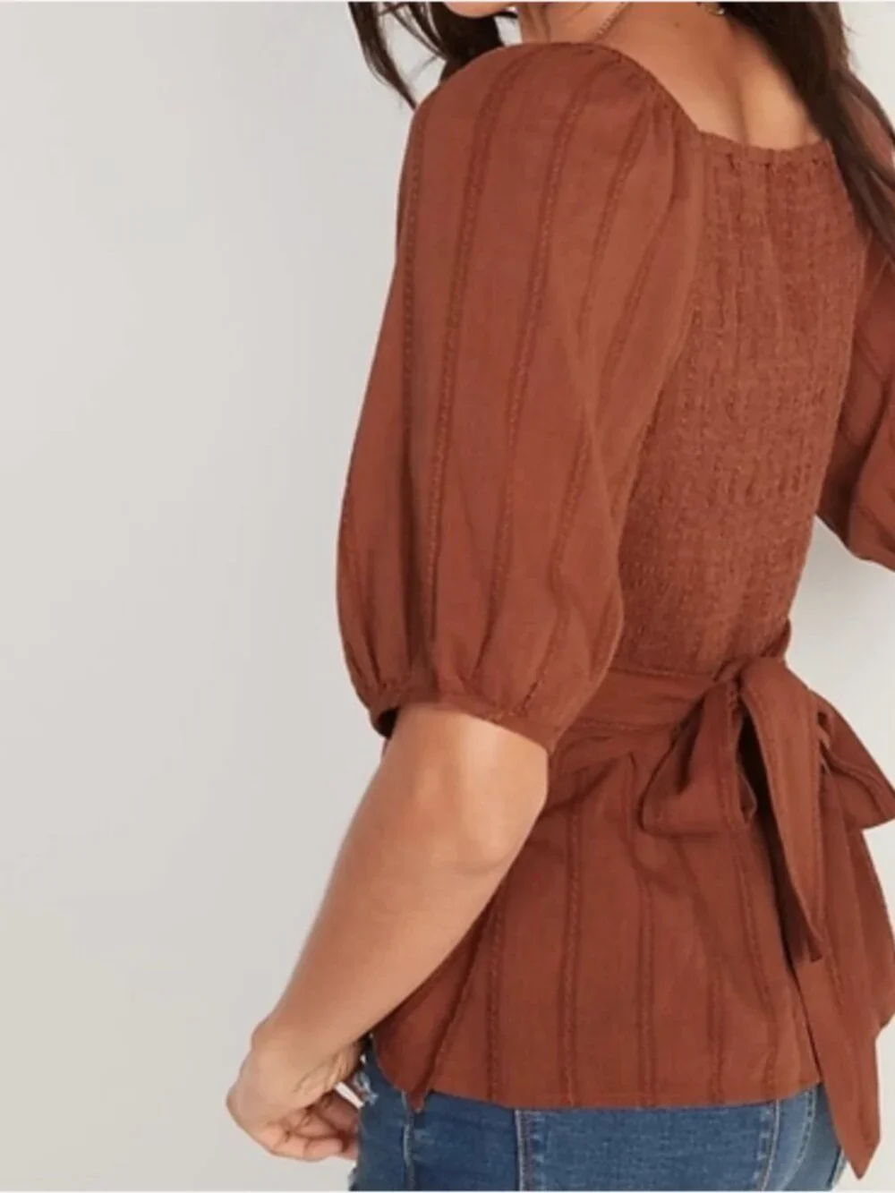 Old Navy Rust Wrap-Style Puff Sleeve Top Size Medium